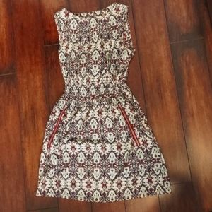 Patterned Mini Boat-neck Summer Dress with Pockets